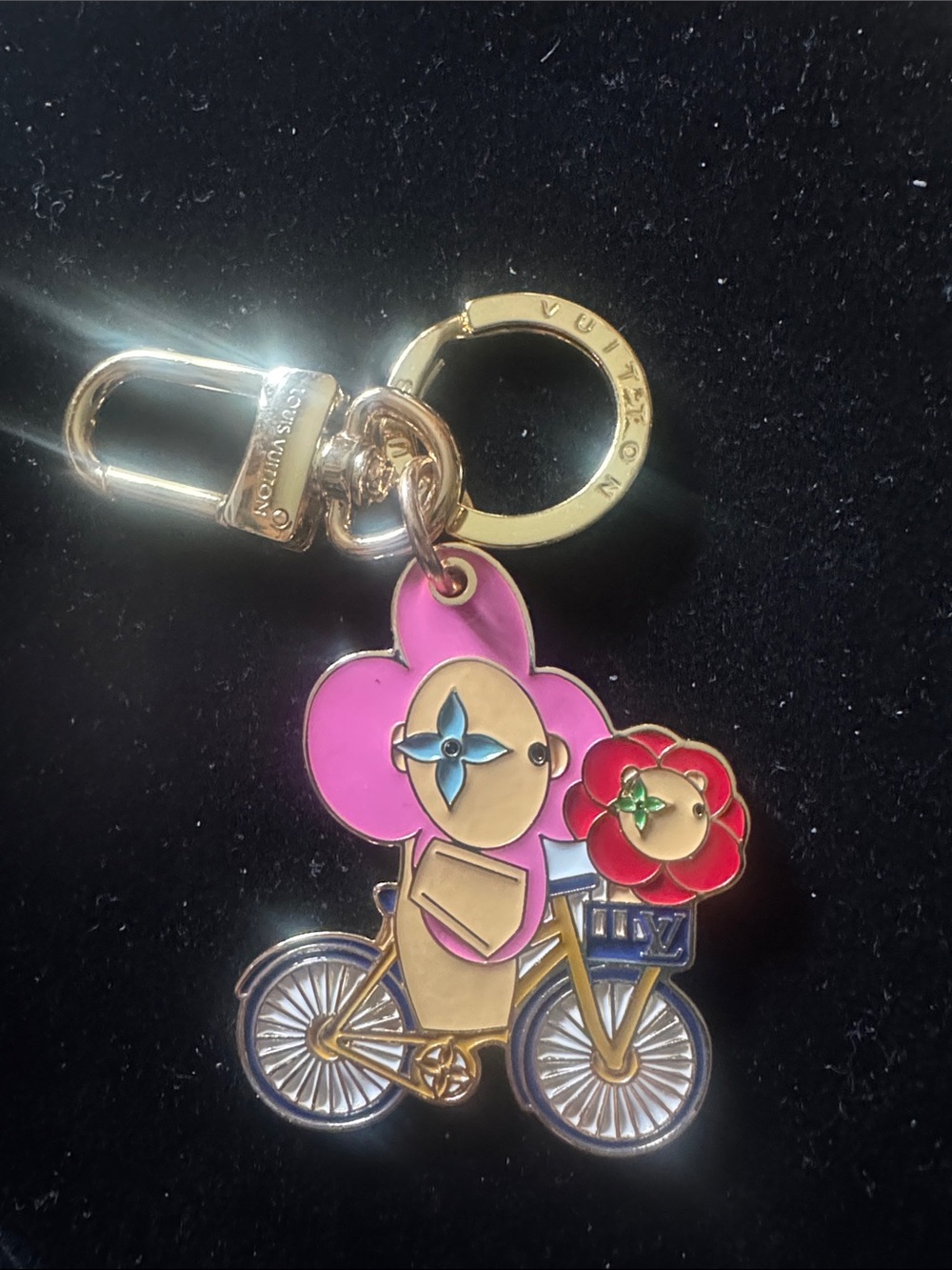 Bag charms  Gold-Tone Enamel Flower Bicycle Charm in Pink and Red